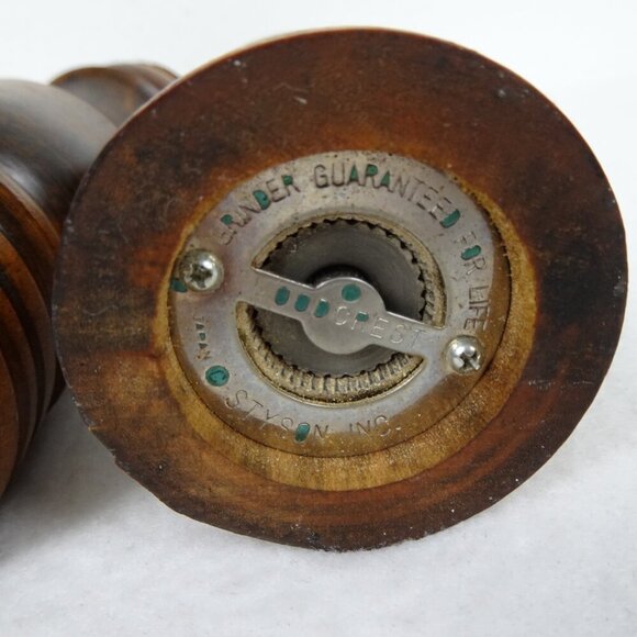 Woodcrest By Styson Wooden Salt Shaker Pepper Grinder 10 Inches MCM Vintage - Picture 7 of 16